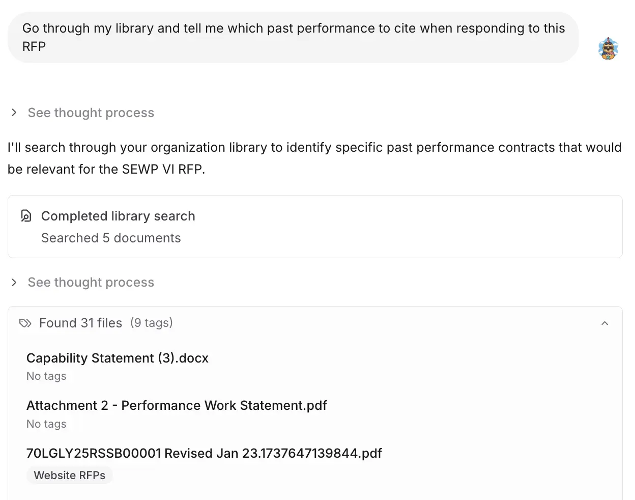 AI-powered semantic search showing relevant contract recommendations