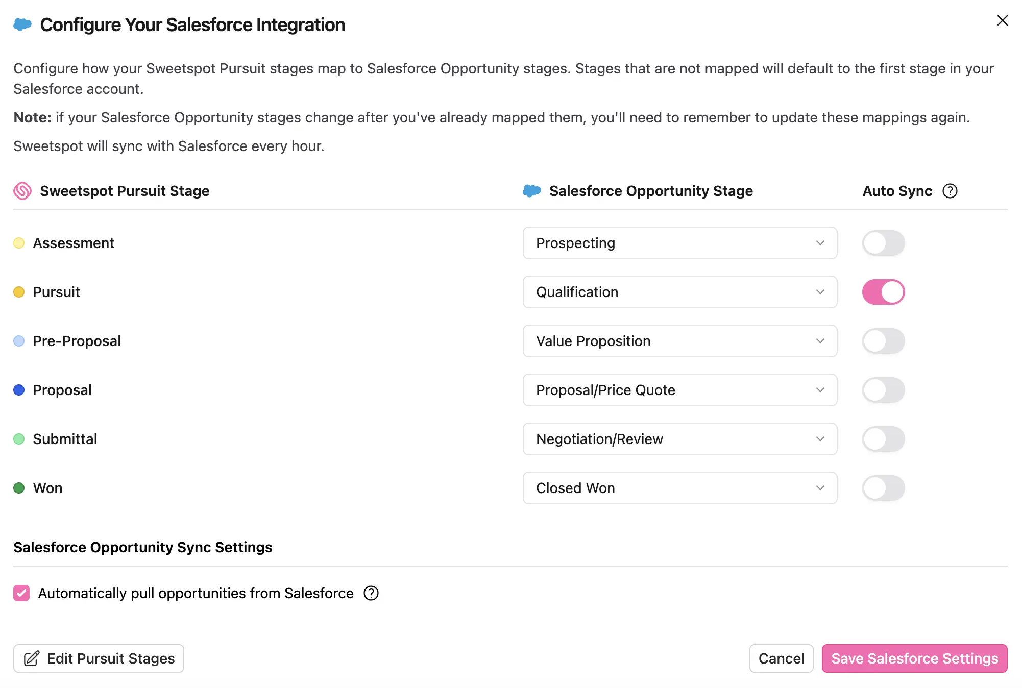 Salesforce account connection dialog